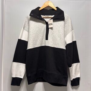 DSG Sweatshirt Classic Cotton Snap Neck Grey White Black Pullover Womens S NWT